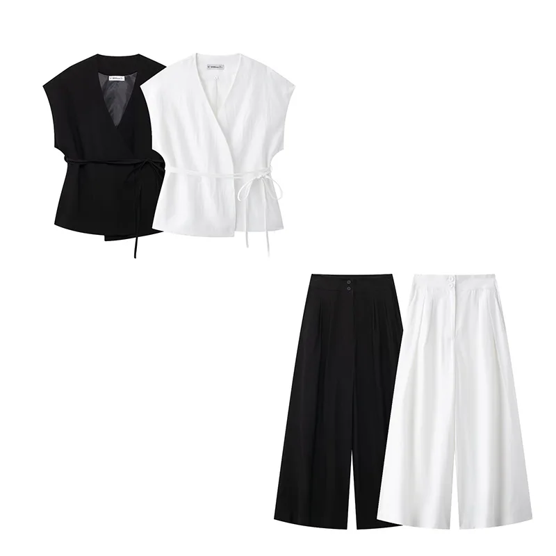 Женский комплект из двух предметов Асимметричный топ с галстуком и винтажные