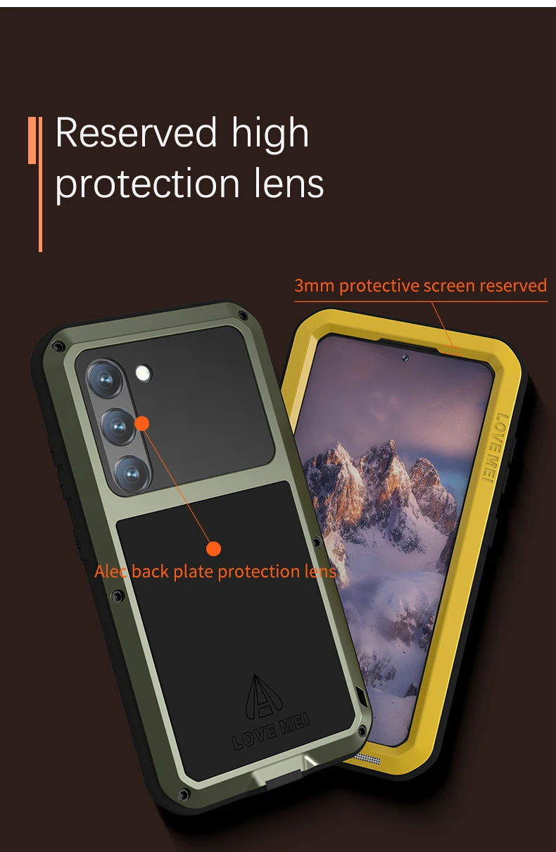 

LOVE MEI Powerful Phone Case For Samsung Galaxy S23 Ultra Metal Armor Shock Dirt Proof Water Cases For Galaxy S23/S23 Plus/S23+