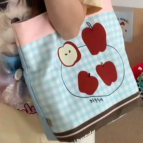 Сумка-тоут женская холщовая в голубую клетку вместительная сумочка-тоут