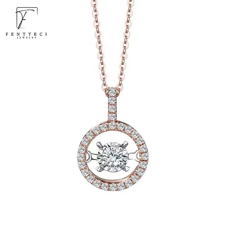 FENTTECI 925 Sterling Silver 4 Prongs Smart Necklace Zircon Pendant Round Diamond Clavicle Chain Women