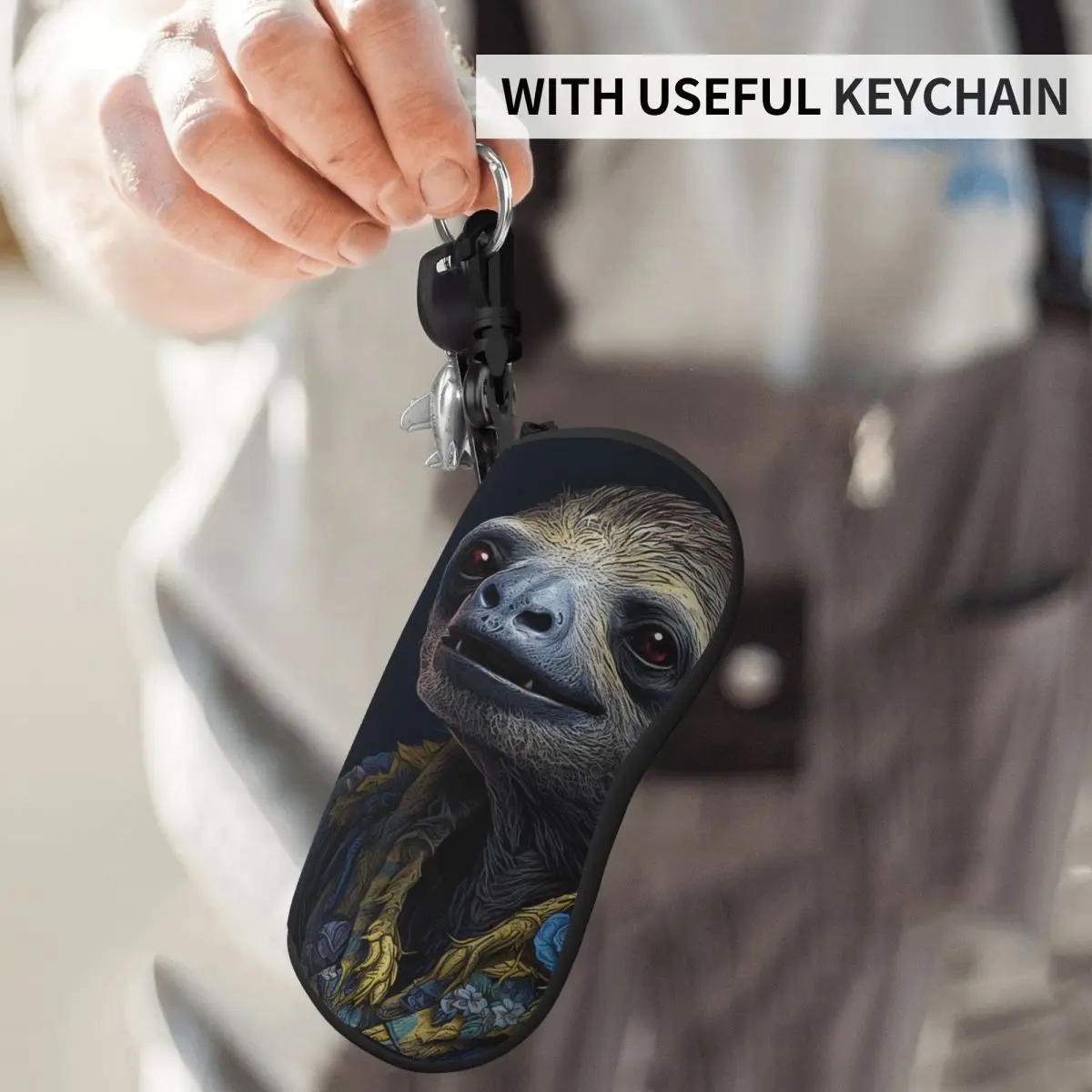 

Sloth Glasses Case Unisex Zombie Portraits Sunglasses Case Retro Zipper Eyewear Box Travel Glasses Box