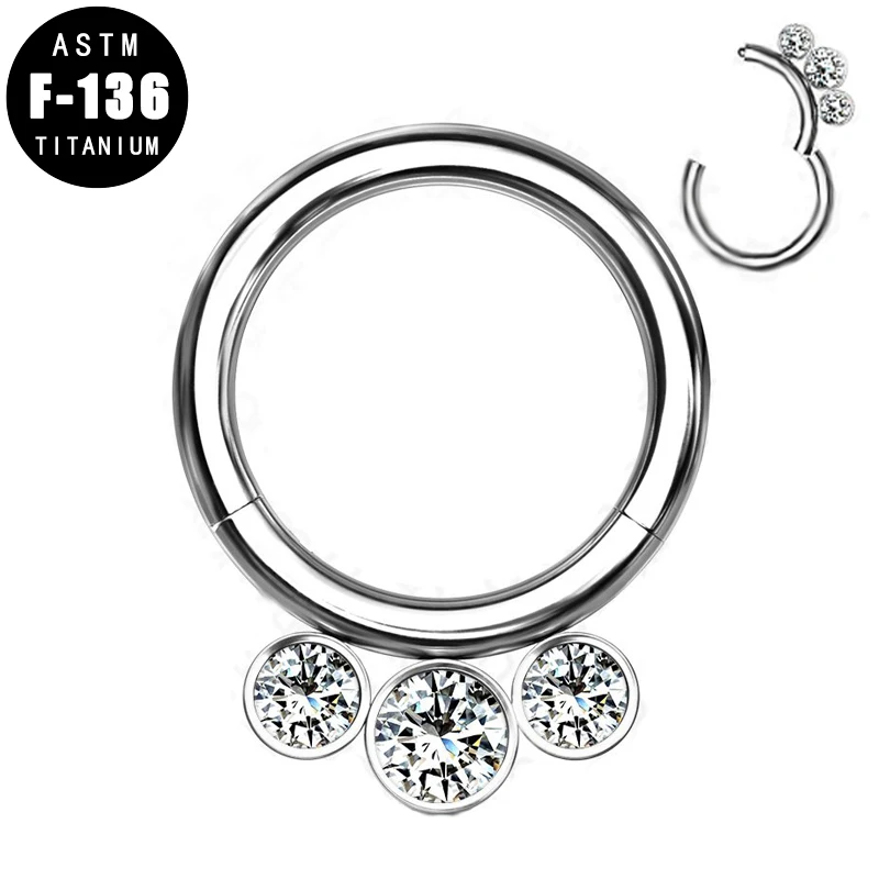 

ASTM F136 Titanium Nose Piercing Segment Rings Hoop 3 Outer Zircon Septum Clicker Ear Cartilage Helix Tragus Earrings Jewelry
