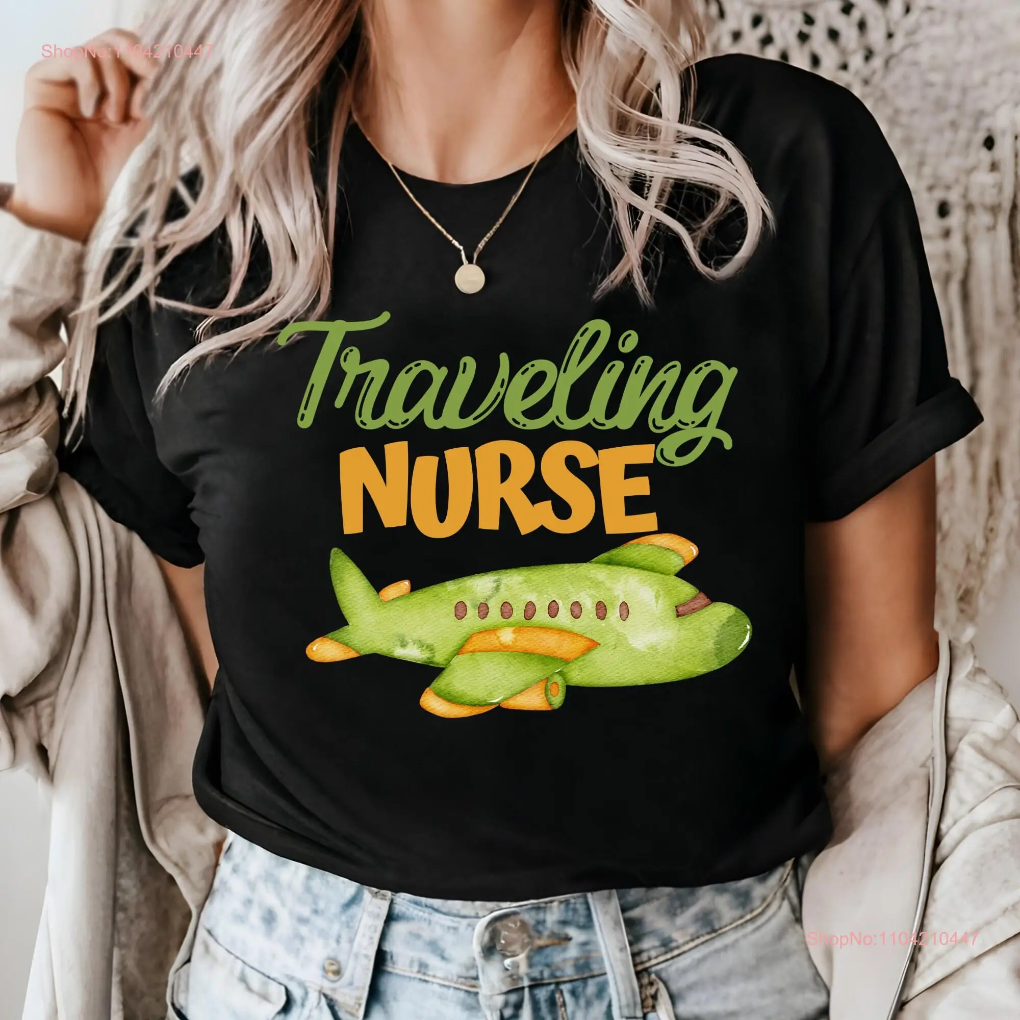 Traveling Nurse T Shirt Airplane Travel NR Graduated Work long or short sleeves