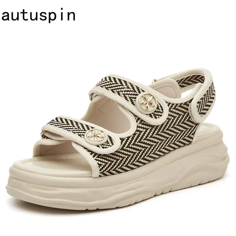

Autuspin 2023 Summer Concise Sandals Women Woven Fabric Flat Platform Casual Shoes Woman Spring Newest Outdoor Basic Sandálias