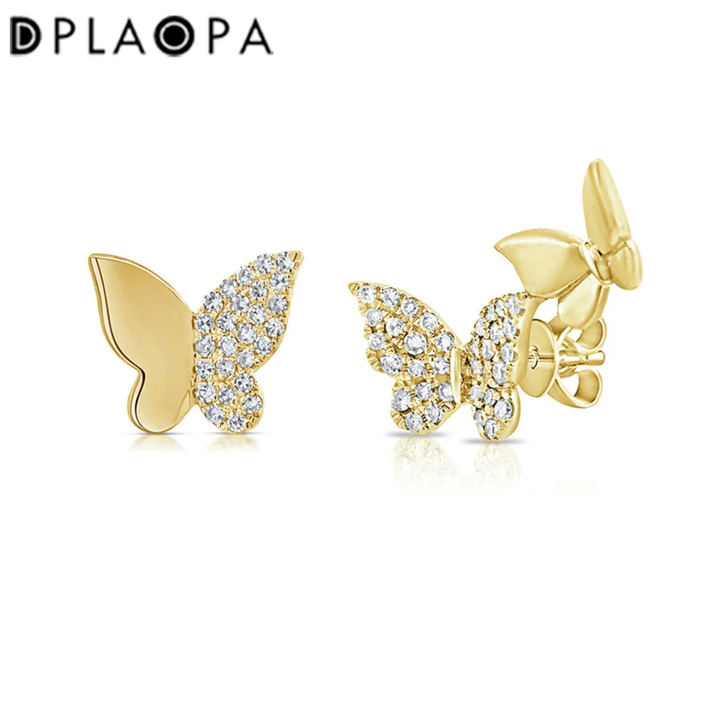 

DPLAOPA 100% 925 Sterling Silver GOLD & PAVE BUTTERFLY Stud Earring Clips Big Animal Irregular Women Clips Piercing Jewels