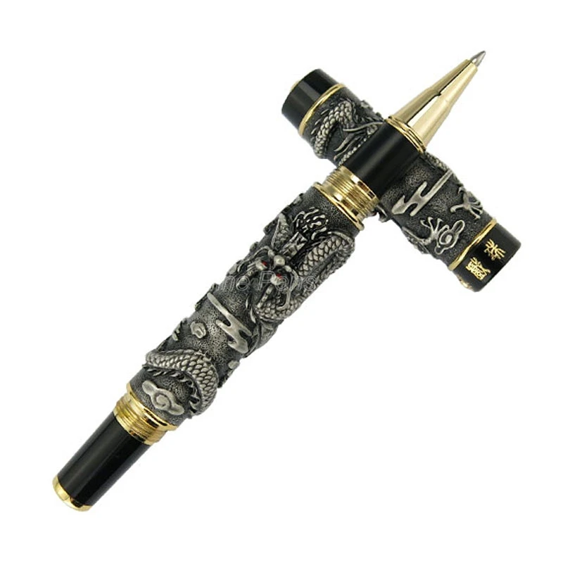 Без подарочной коробки Jinhao Ancient Gold &amp Grey Шариковая ручка-ролик с двойным драконом