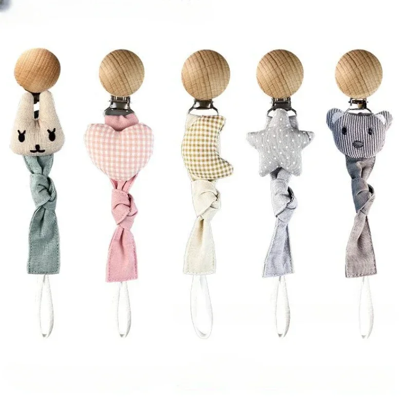 

Infant Newborn Cotton Wooden Pacifier Chain Holder for Pacifier Baby Pacifier Clip Nipple Soother Dummy Holder Attache Tetine