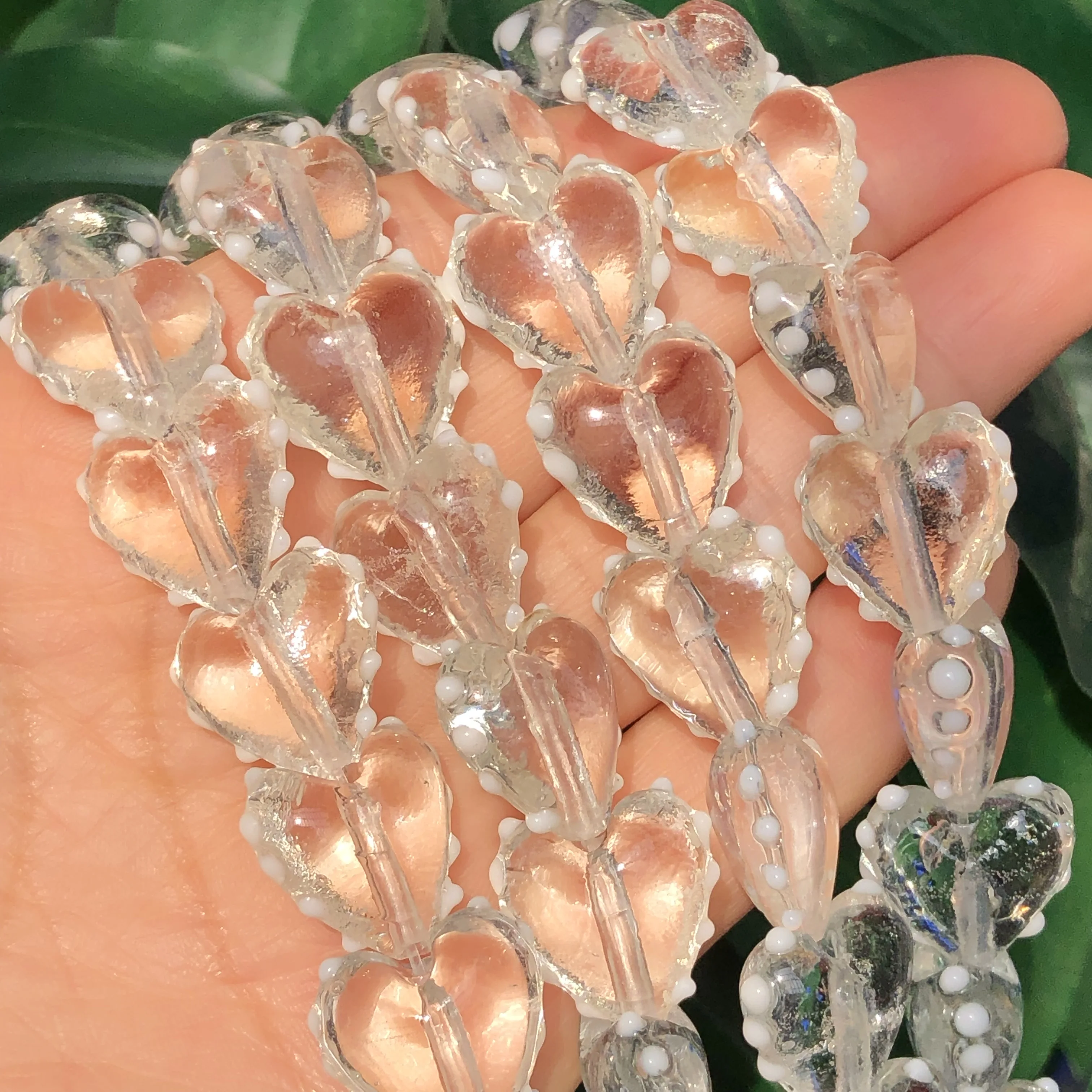 

17x17MM Large Murano Heart Spot White Transparent Lampwork Crystal Glass Pendant Beads For Making Diy Love Earring Accessorise