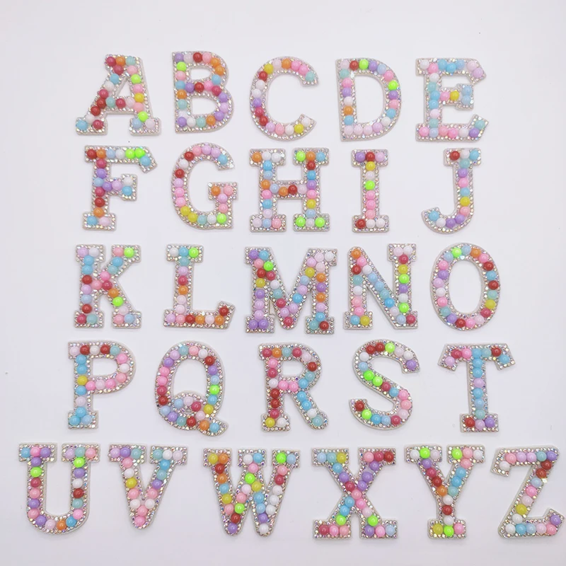 26Pcs/Lot A-Z Colorful Bead English Letter Alphabet Sew On Patch Badge 3D Handmade Letters Patches Bag Jeans Applique