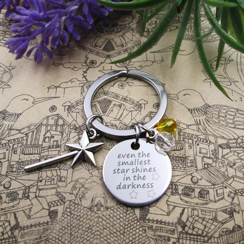 Брелок для ключей из нержавеющей стали, даже самая маленькая звезда светит в темноте, с волшебной палочкой, подарок на день рождения