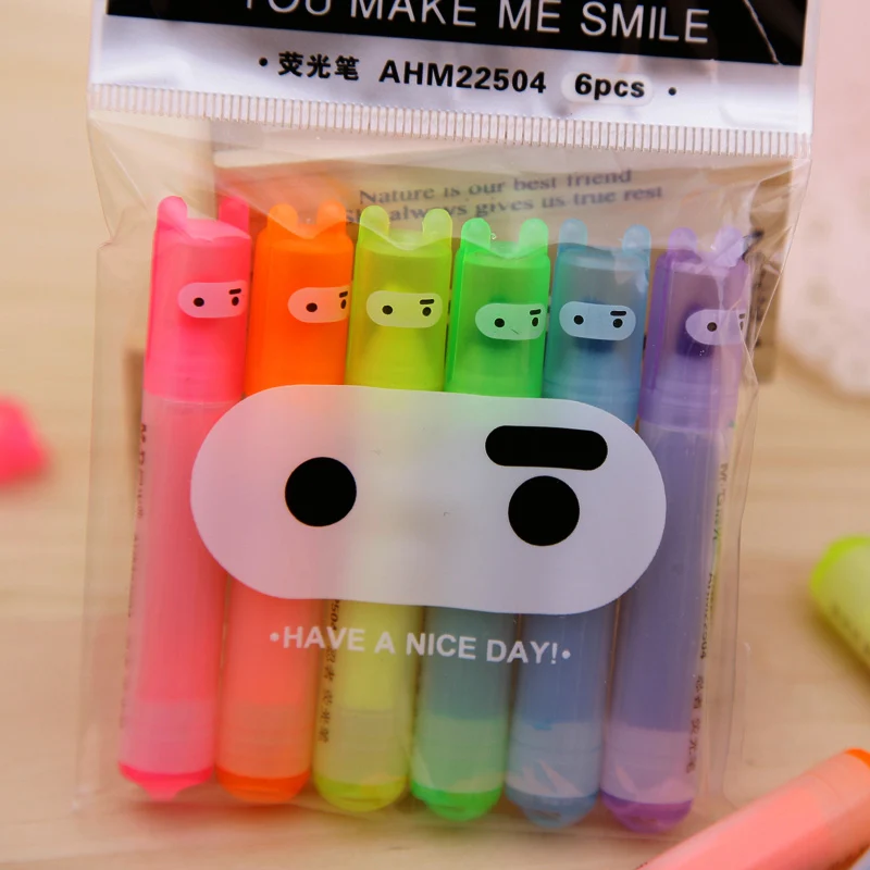 

6PCS/Set Rabbit Mini Fluorescent Highlighter Pen Kawaii Chalk Marker Pens Stationery Material Escolar Papelaria School Supplie