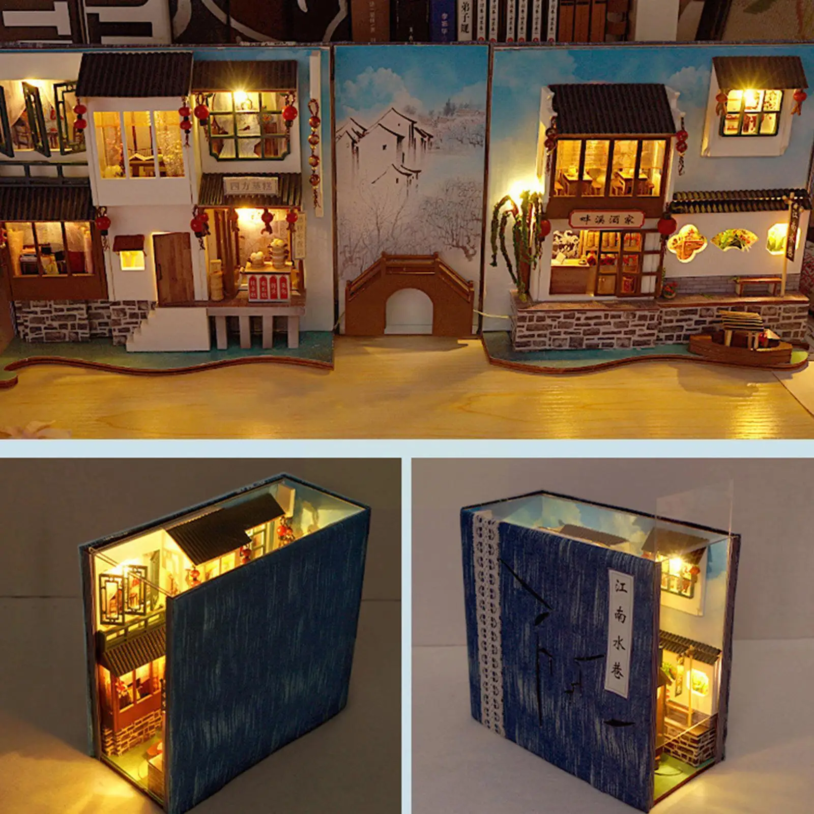 

Diy Book Corner Shelf House Miniature Wooden Bookshelf Collectible Ornament Miniature Insert Style House Kit Model K4g0