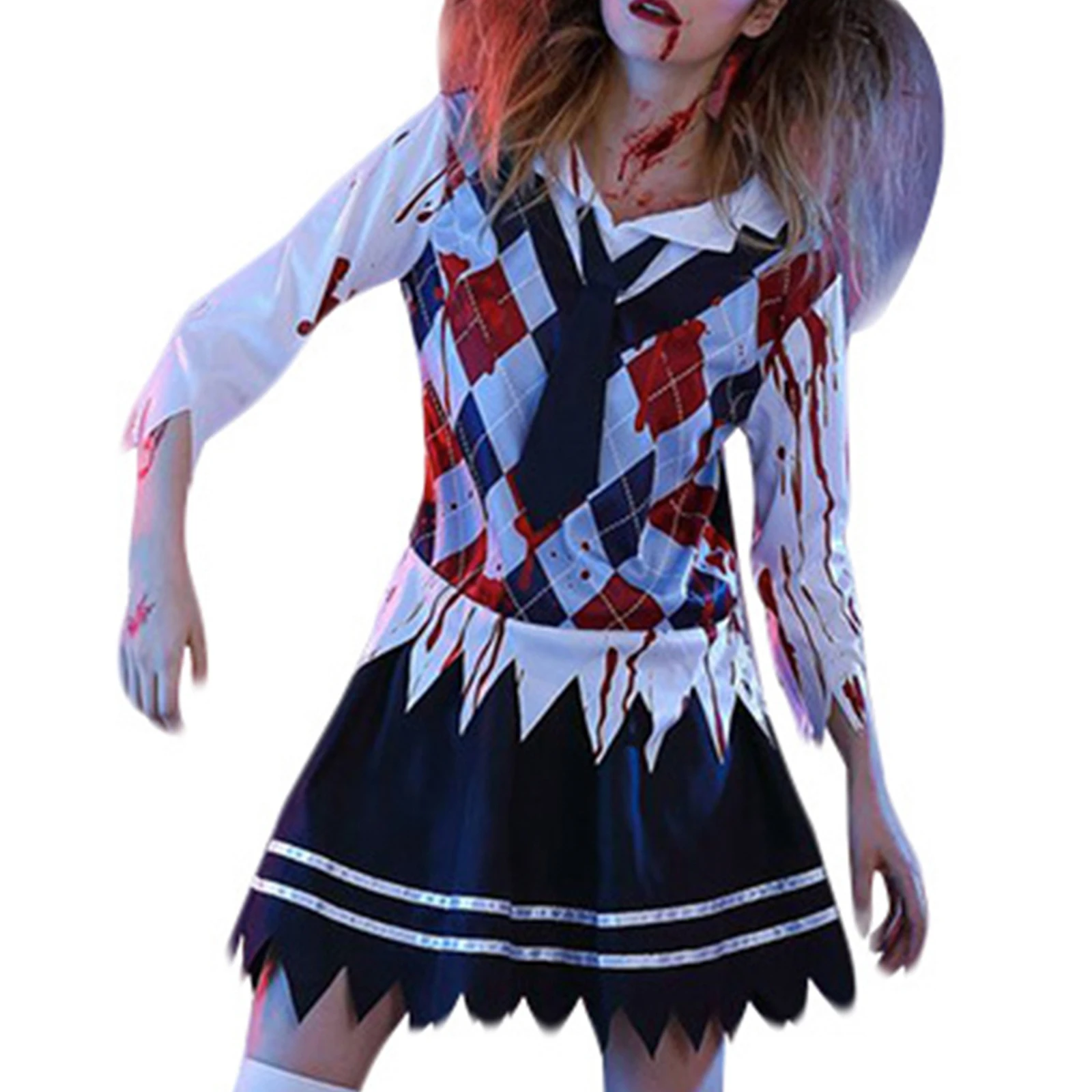 

Женский костюм в стиле зомби, костюм для ролевых игр, униформа для студентов, окрашенная кровью, топ с юбкой