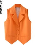 xnwmnz 2022 summer women fashion suit collar solid color vest high street pocket decoration female chic vest