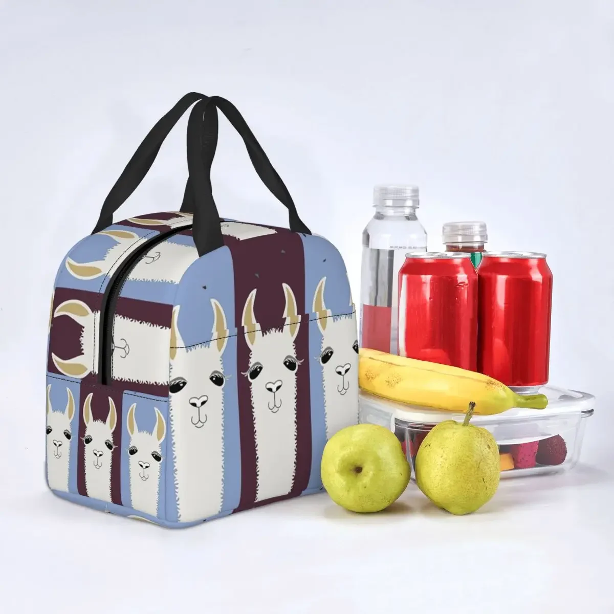 Изготовленная на заказ сумка для обеда в полоску с ламой и альпакасом женский