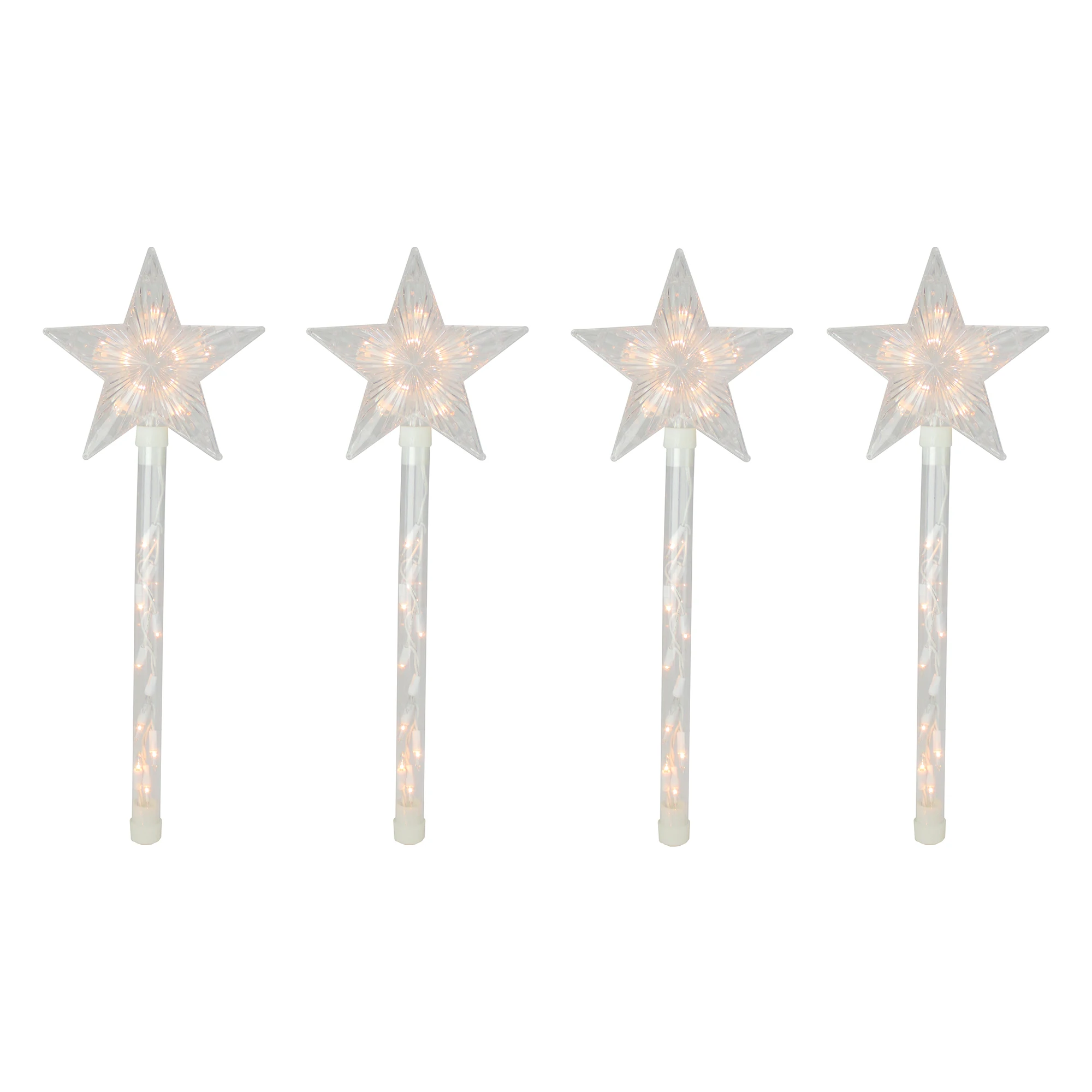 

HMTX Set of 4 Lighted Star Christmas Pathway Marker Lawn Stakes - Clear Lights