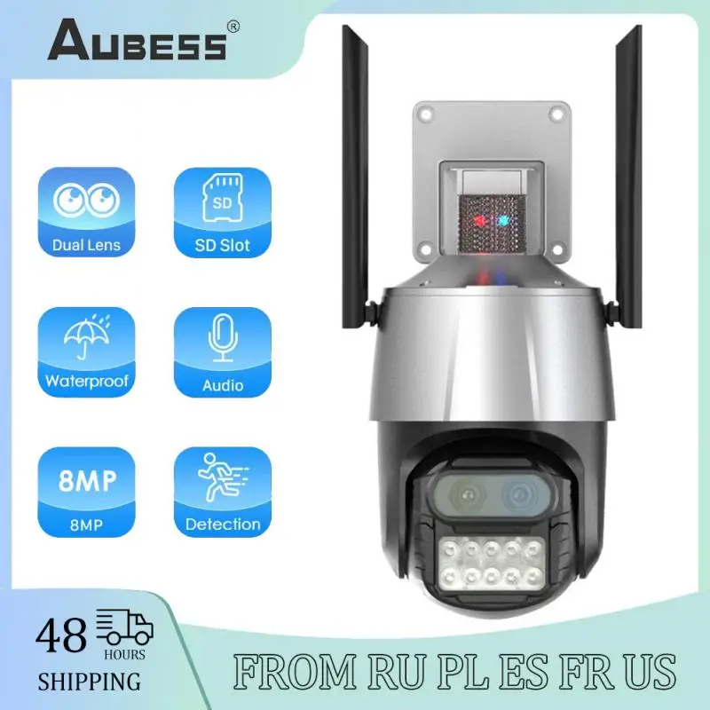 

8MP 4K PTZ IP Camera Dual Lens 8X Zoom Audio Outdoor WiFi Camera Motion Detection Police Light Alarm CCTV Video Surveillance Cam