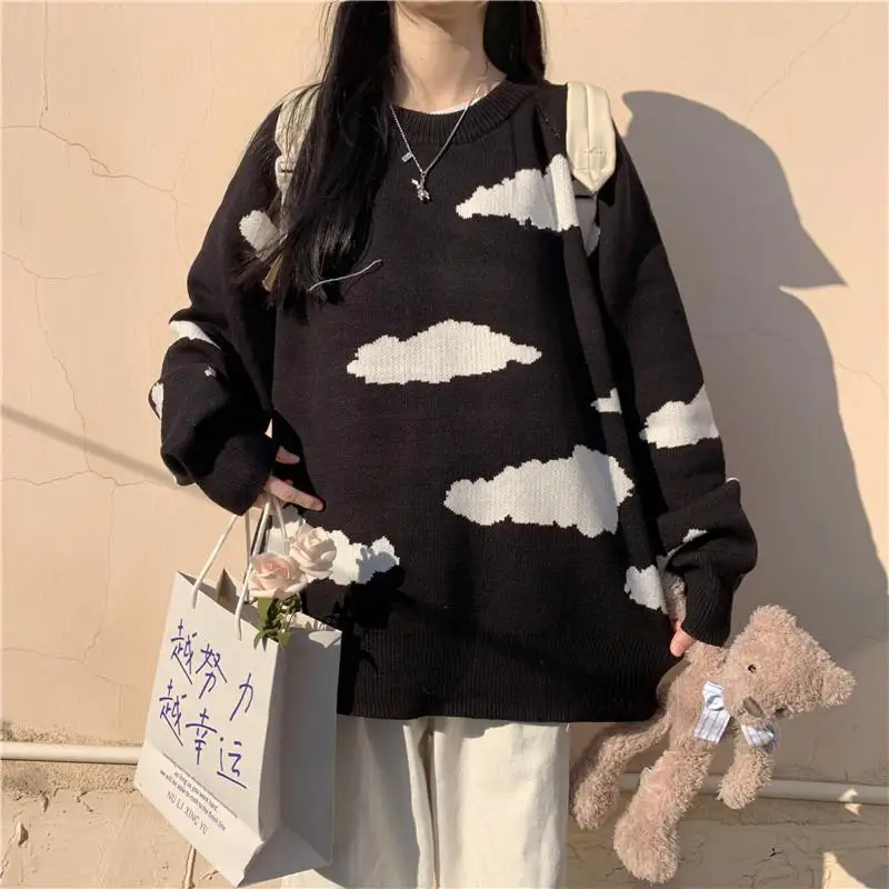 

Новинка 2022, свитер, Женский жаккардовый свитер в стиле хип-хоп с принтом пламени, пуловер Traf для пары, вязаный Топ, свободный мужской свитер, ...