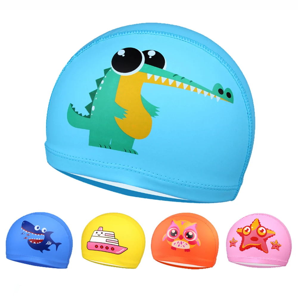 

Kids Children Cute Cartoon Sharks Crocodile Starfish Swimming Caps PU Coating Fabric Swim Pool Bathing Cap Hat for Boys Girls