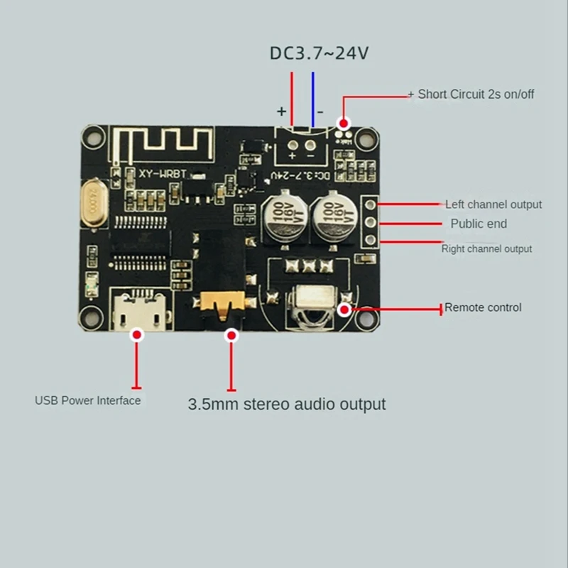 

XY-WRBT BT5.0 Decoding Board Dual-Channel Stereo Audio Module Volume Adjustable Speaker Amplifier DC3.7-24V Wide Voltage