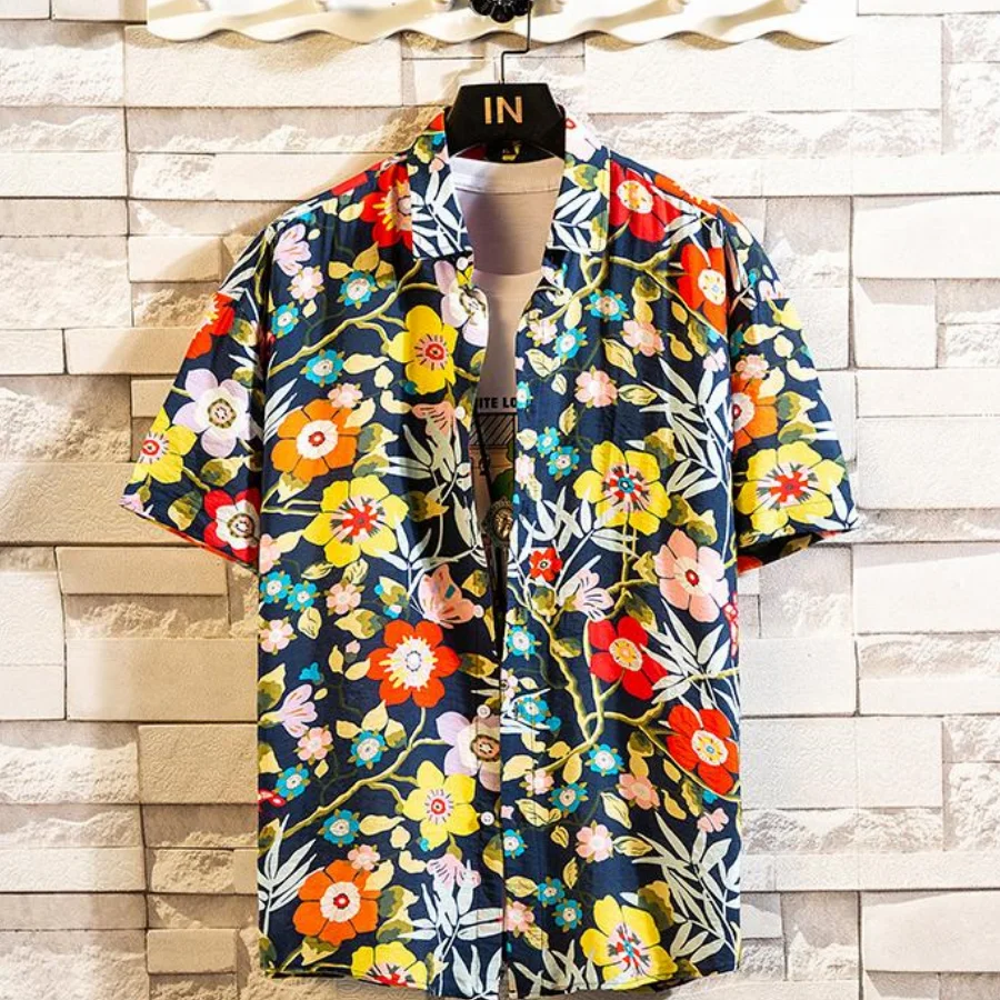 

Hawaiian Shirts High Quality Men For Shirts Clothing Print Pattern Summer Short Sleeve Tops Lapel Oversized Street Casual Shirt