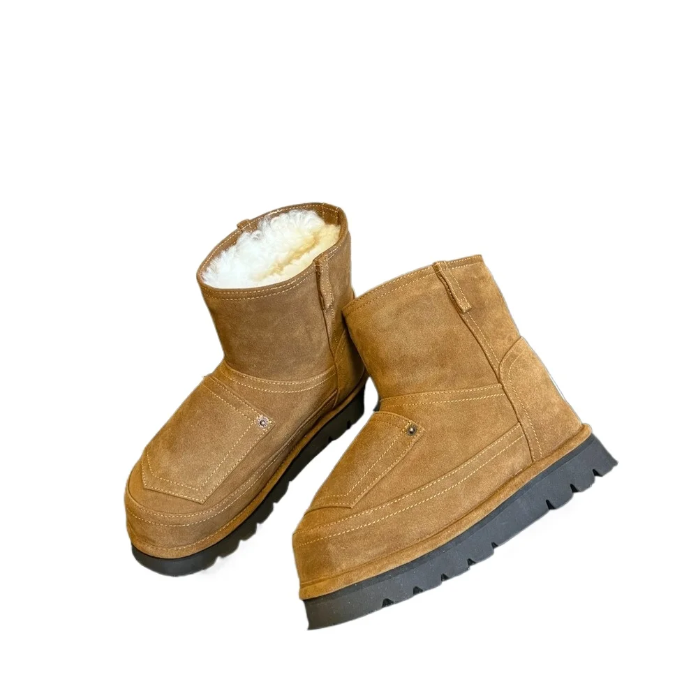 NIGO женские шерстяные зимние ботинки с карманами и толстой подошвой в западном