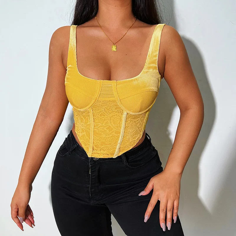 

Spring Summer Fashion Sexy Women Tank Crop Top Underwear Short Top Lace Splicing Camisole Solid Casual Tunic Female Clothes Vest