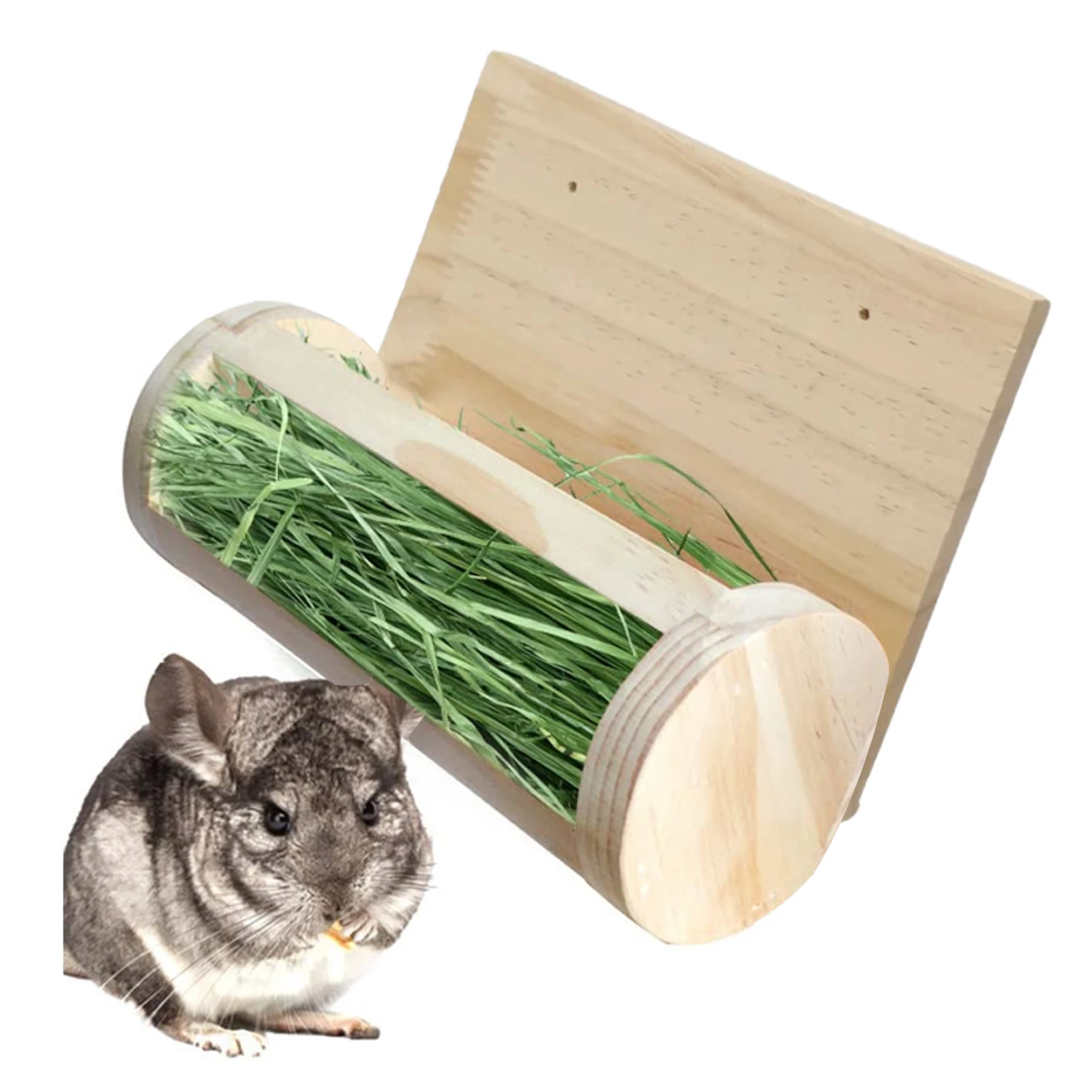 

Pet Rabbit Hay Feeder Guinea Pig Chinchilla Food Feeding Tool Wooden Hay Feeder Rolling Hay Rack Rabbit Food Dispenser
