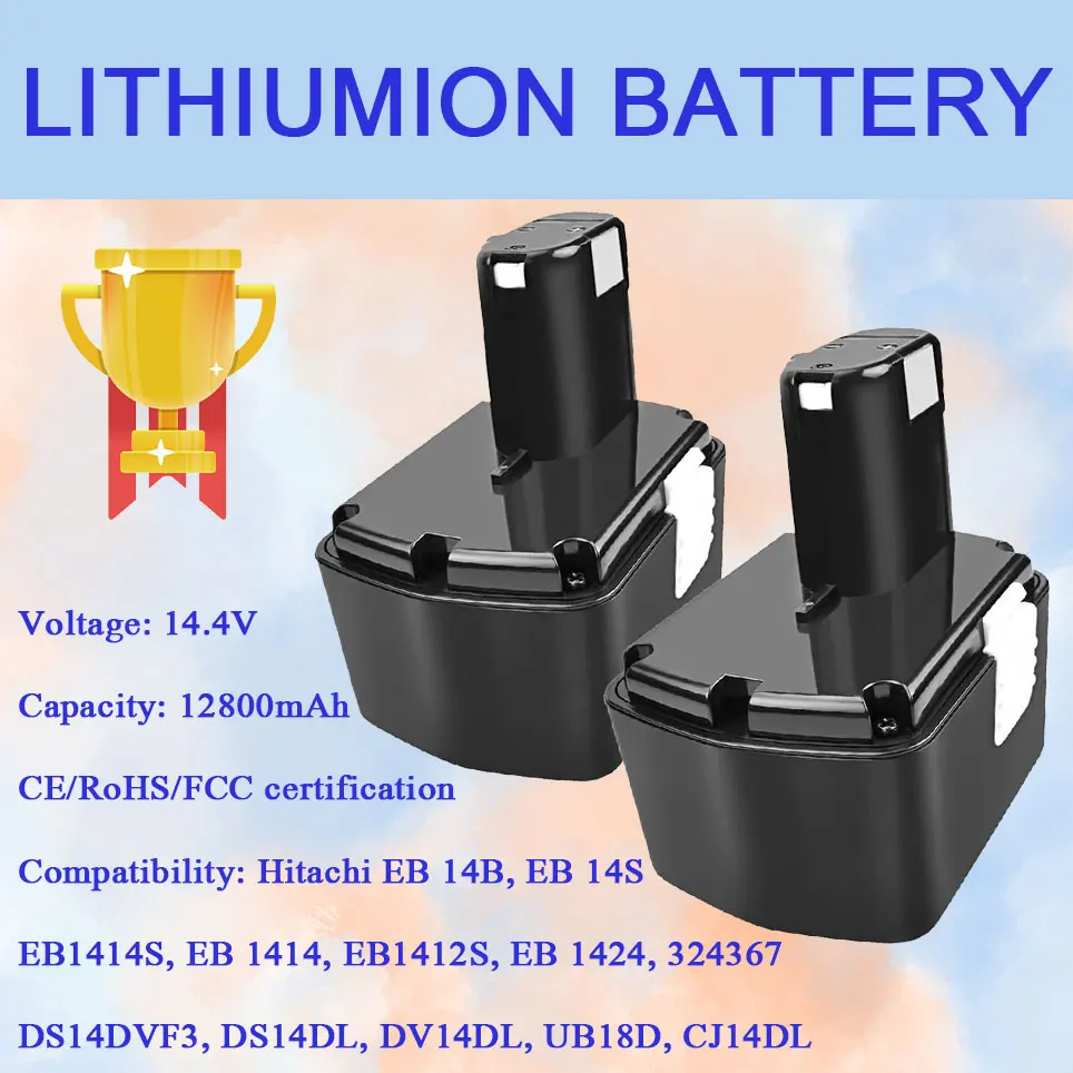 

2022 14.4V 12800mAh Power Tool Replacement Battery for Hitachi DS14DFLG、DS14DFLPC、DS14DL、DS14DMR、EB1414S, EB1424, EB14S 324367