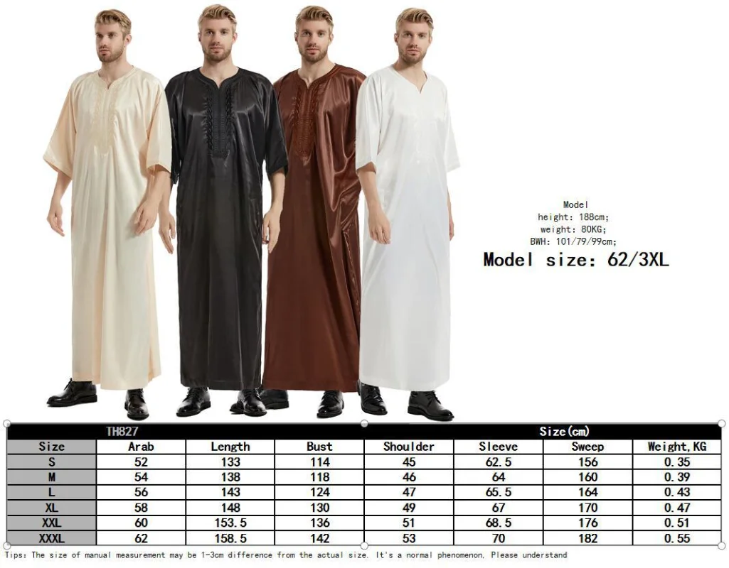 Muslim Fashion Ramadan Eid Middle East Men's Satin Long Sleeve Embroidery Robe Saudi Arabia Jubba  Thobes Islamic Clothing Men
