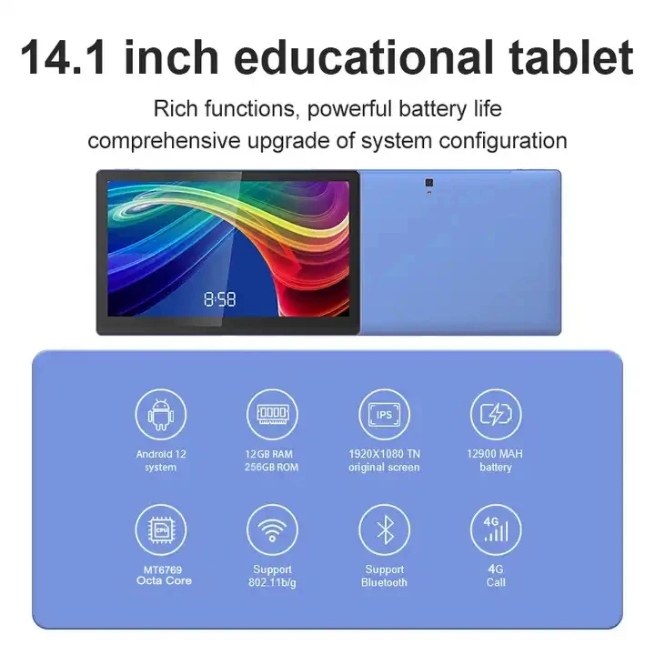 Большой экран 14 дюймов Планшетный ПК Android12 05 12 ГБ + 256 1920*1080 1PSBluetooth Wi-Fi Pad для детей