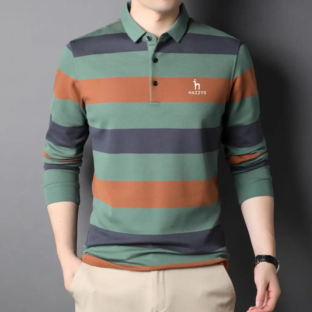 

Hot 2023 Hazzys Fashion Brand Men Polo T Shirt Cotton Stripe Male Long Sleeve Tops New Casual Comfortable Men Clothing