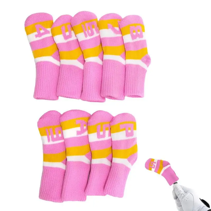 

Knit Golf Head Covers Soft Protective 9 Pieces Golf Cover Set Anti-Scratch Driver Fairway Hybrid Headcovers With Number Tags For