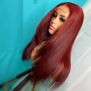 Soft 26 Inch Long Straight Lace Front Wig For Black Women Burgundy 99j Babyhair Wine Natural Preplucked Glueless Daily Wear Wigs