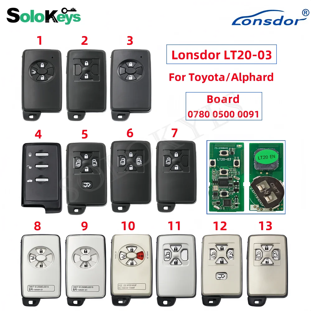 Универсальный дистанционный смарт-ключ SOLOKEYS Lonsdor LT20-03 Board 0780 0500 0091 для Toyota Previa Alphard