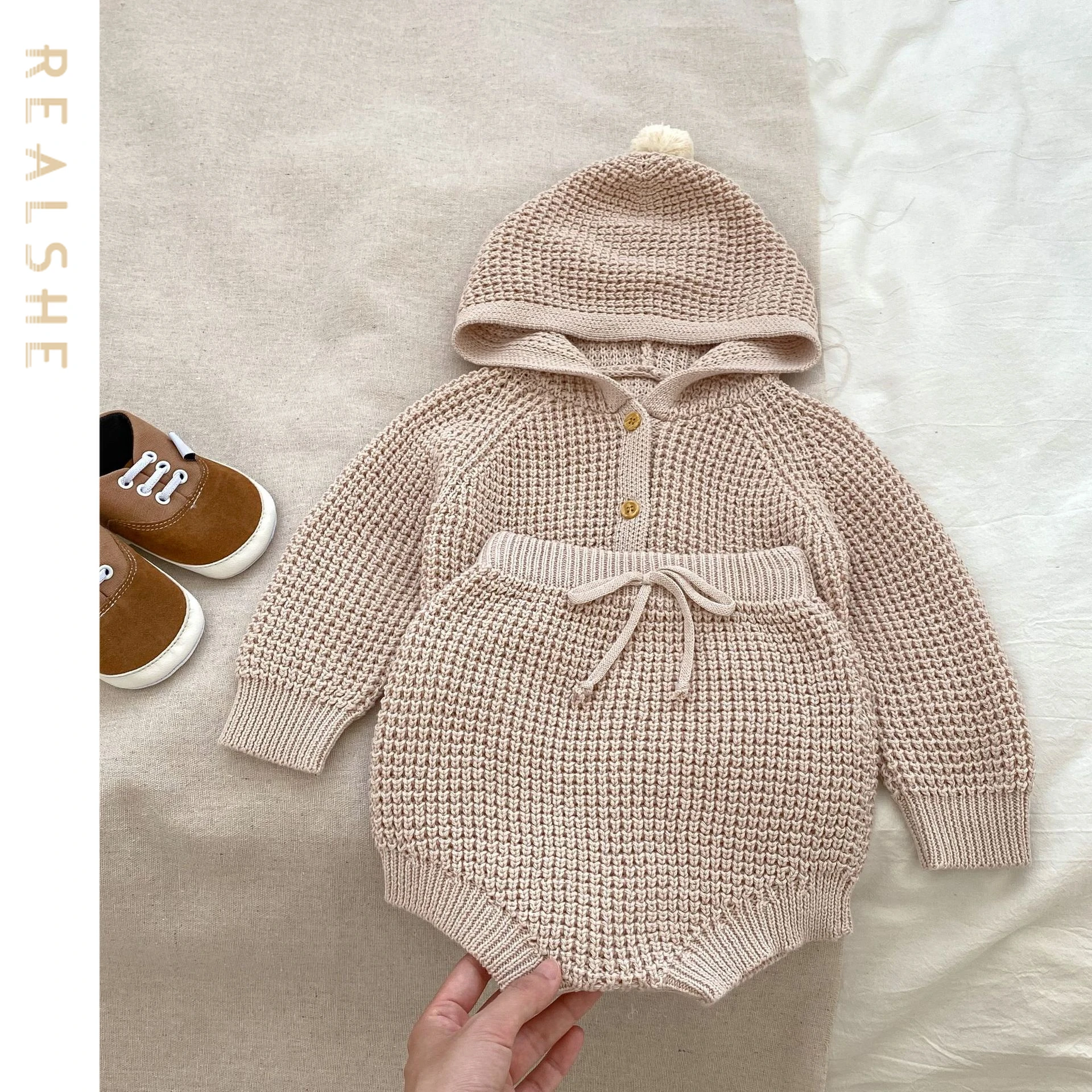 

Baby Girls Clothes Sets Solid Knitted Hooded Coats Shorts Suit for Girl Outfits Autumn Winter Kids Clothing Set