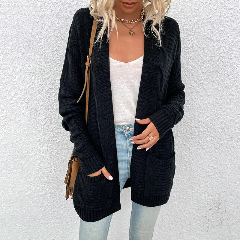 

2023Autumn/Winter New Casual Women's Clothing Fried Dough Twists Cardigan Sweater Women's Medium length Twisted Rope Cardigan