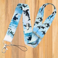 a0233 whale lanyard for keychain id card cover passport student cellphone usb badge holder key ring neck straps accessories