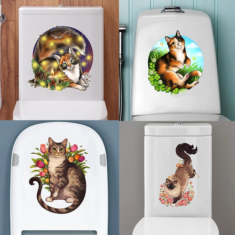 

T286# Cute Cat Wall Sticker Bathroom Toilet Decor Living Room Cabinet Home Decoration Decals Beautify Self Adhesive Mural
