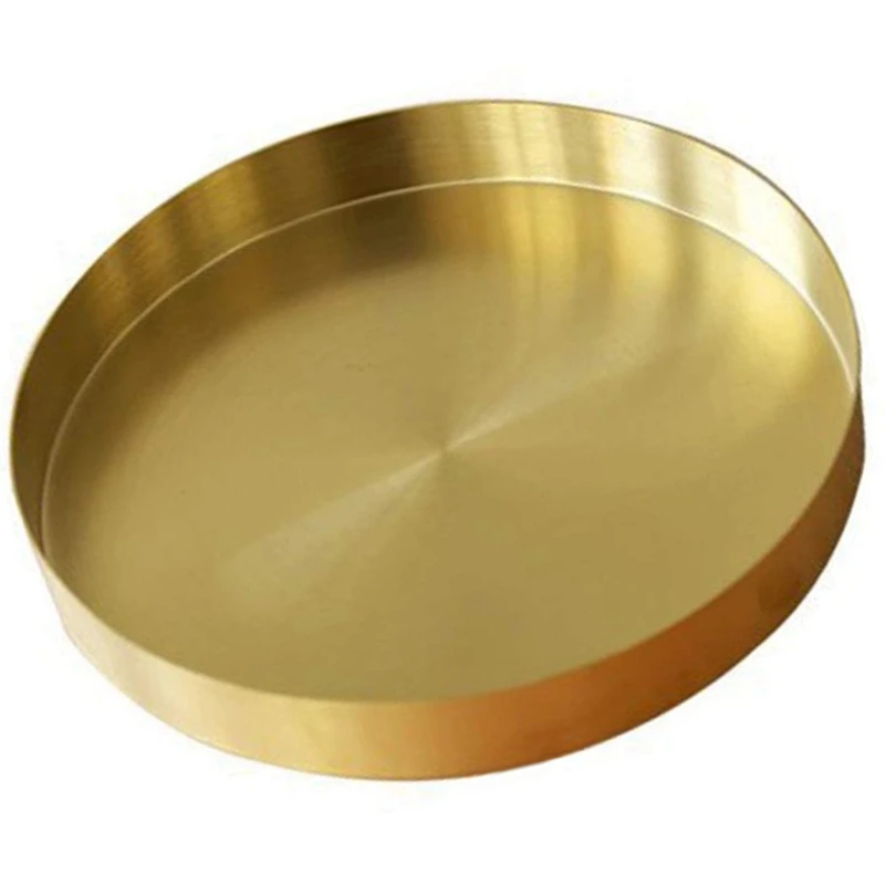 

Круглый золотой поднос, металлический декоративный поднос для косметики, органайзер для туалетного столика, матовая латунная отделка, 4,9 дю...