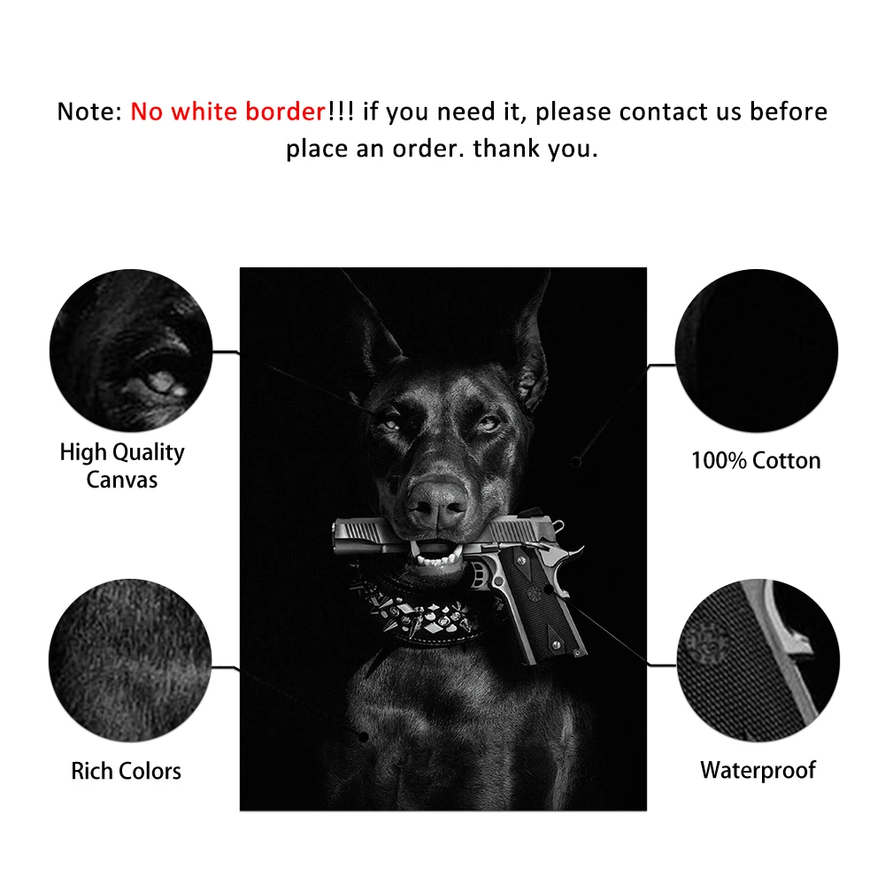 Modern Black Doberman Dog Canvas Cuadros Gun Luxury Fashion Poster Prints Canvas Painting Nordic Wall Art Picture Room Decor 5