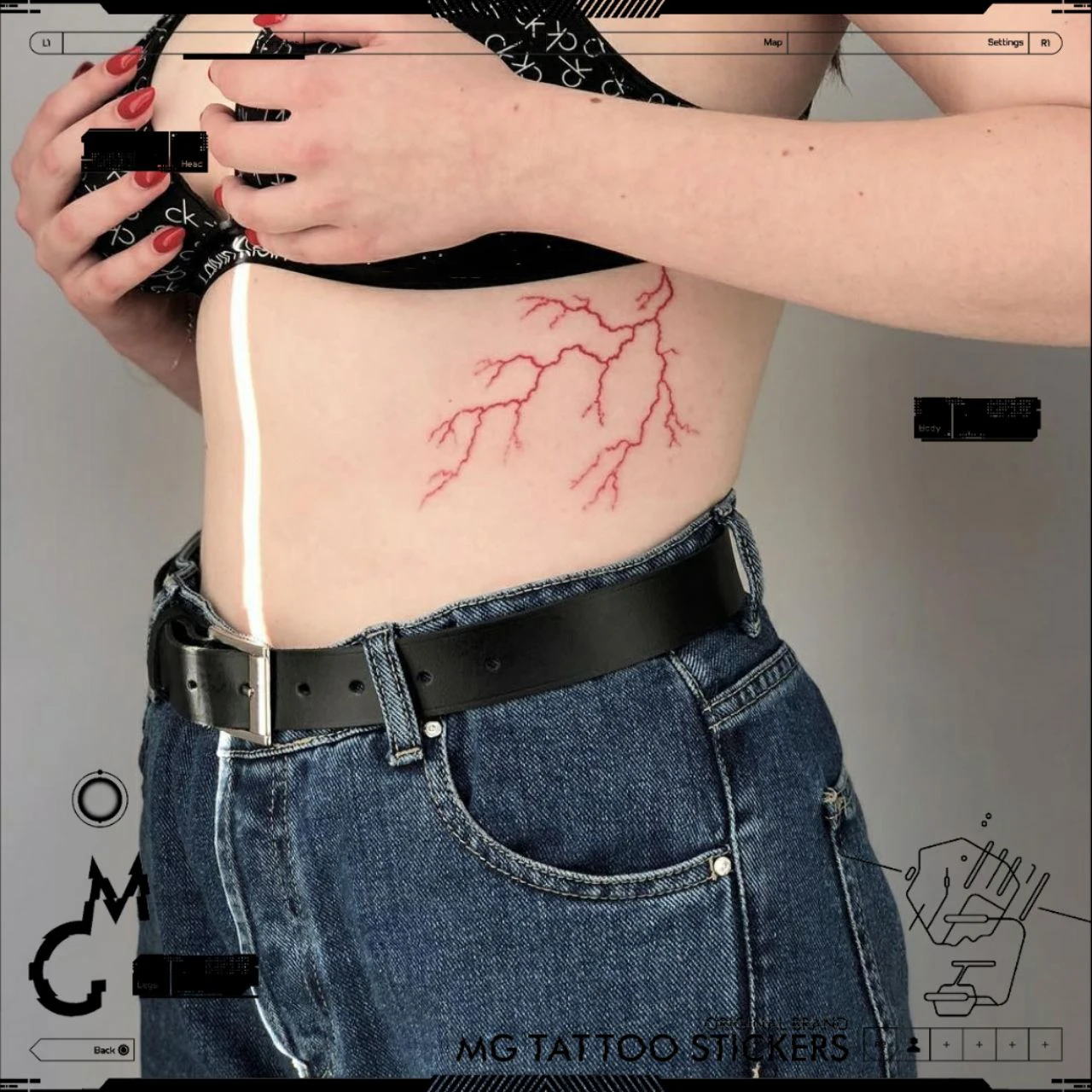 Red Lightning Tattoo Gothic Fake Tattoos for Woman Men Arm Thigh Temporary Tattoos Waterproof Bloodshot Tattoo Stickers