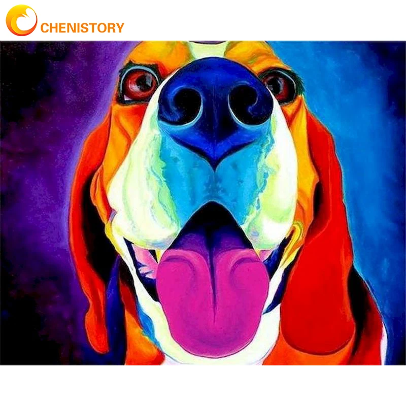 

CHENISTORY DIY Frame Painting By Numbers Colorful Dog For Adult Kits Handpainted Coloring By Number Home Decor Drawing