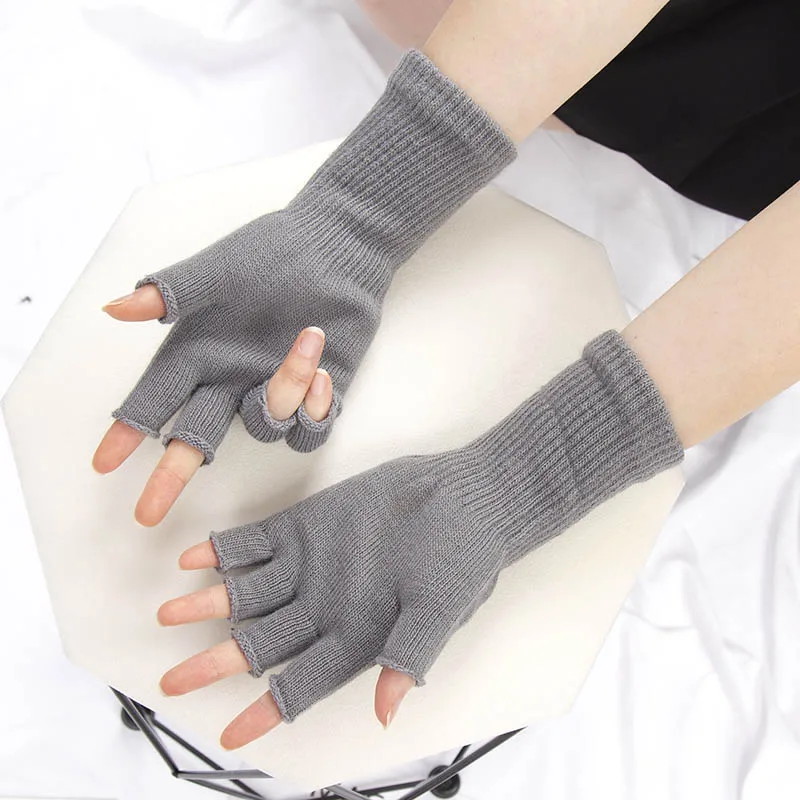 

1pair Women Men Fingerless Work Gloves Mitten Knitted Autumn Winter Touch Screen Het Half-Fingers Adult Warm Black Long Gloves