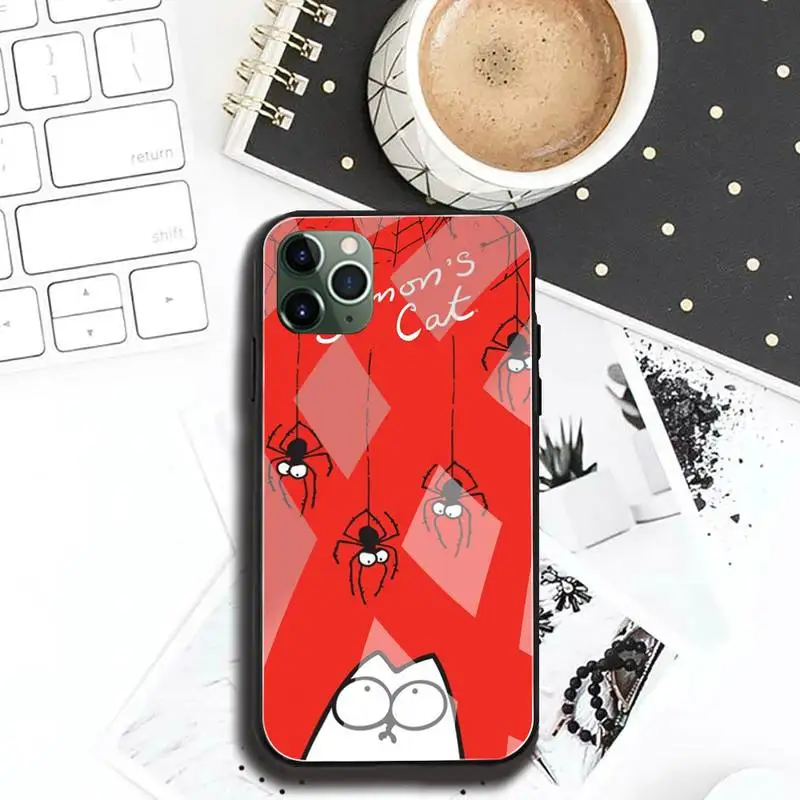 Милый мультяшный S-simons чехол для телефона с котом закаленное стекло iPhone 13 12 Mini 11 Pro