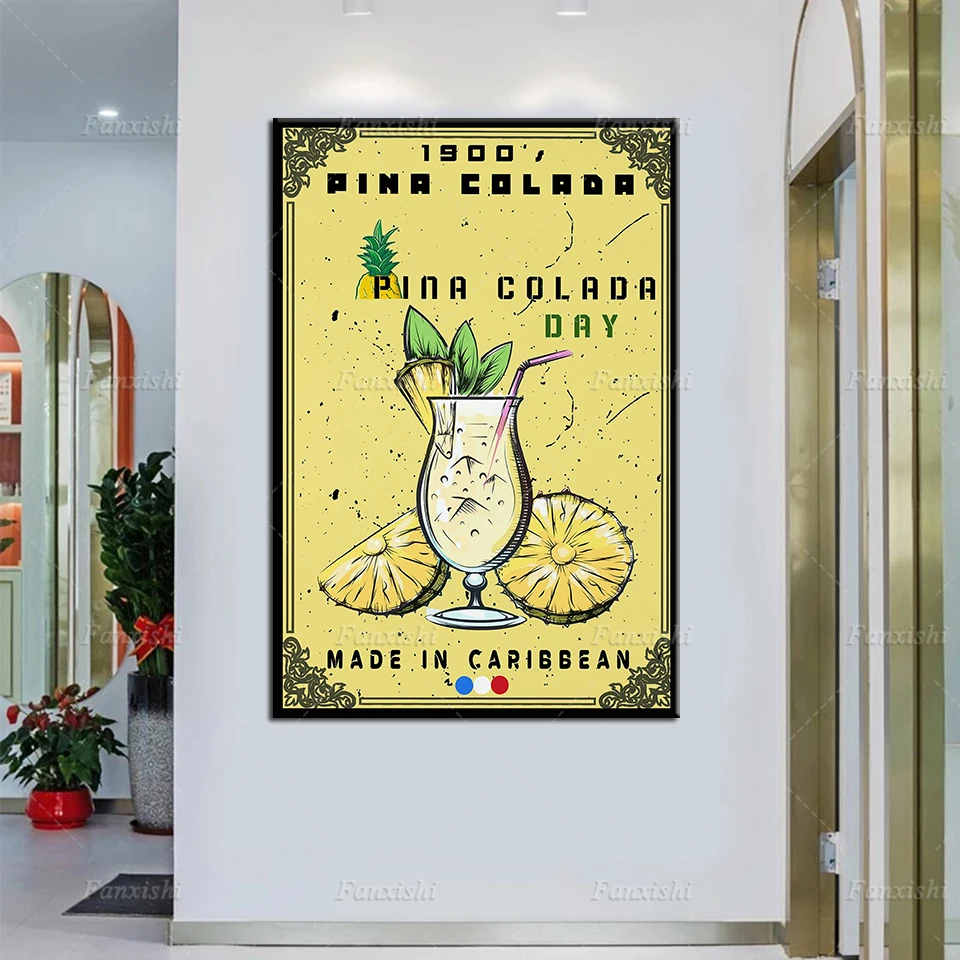 

Ретро-постер Pina Colado, печать коктейлей, американский постер, подарок на новоселье, кухонный декор, Постер среднего века, минималистичные прин...