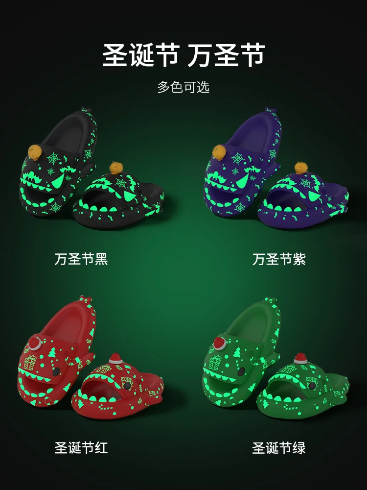Fluorescence Halloween Pumpkin Shark Slippers Man Women The Dark Night 4cm Thick Soles Women Slipper Couples Home Flip Flops