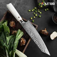 xituo hammer pattern 67 layer forging damascus kiritsuke knife cut meat kind vegetable and fruit double steel abs white handle