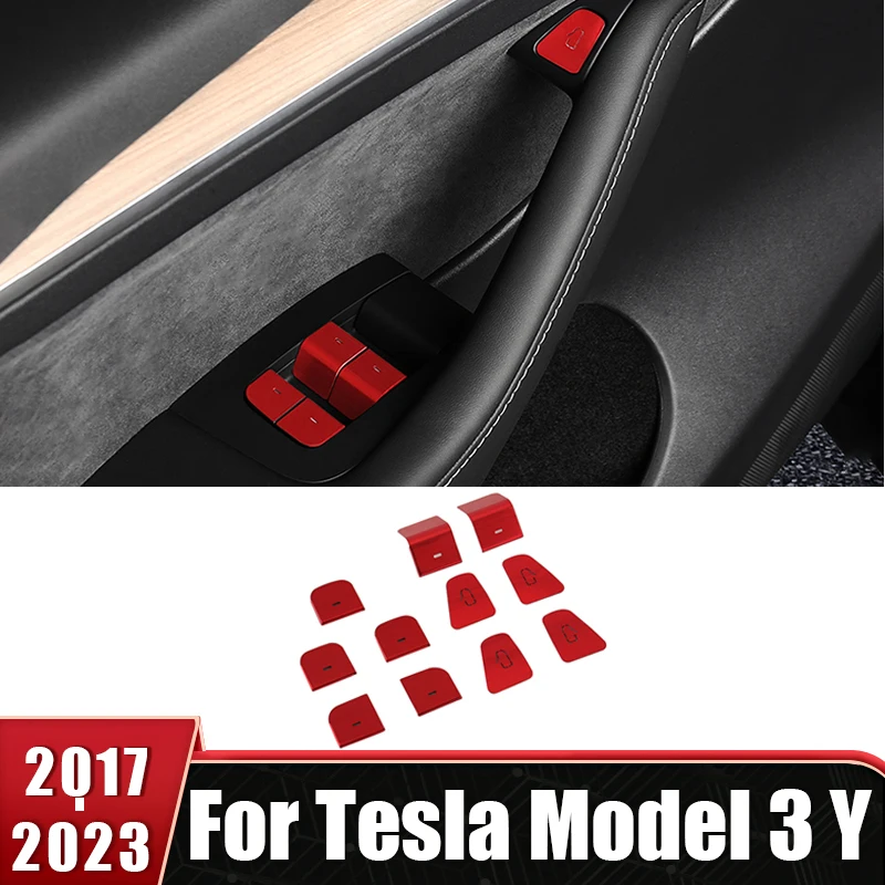 

For Tesla Model 3 Y 2017 2018 2019 2020 2021 2022 2023 Aluminum Car Door Windows Glass Lift Control Switch Sticker Accessories