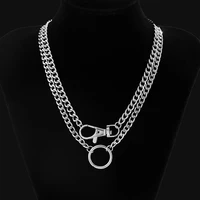 kunjoe hip hop punk rock silver color necklace choker lobster clasp ring pendant charms necklace for jewelry men women diy gifts